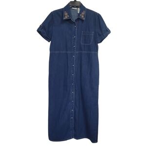 White Stag Blue Embroidered Midi Dress Size L(12-14)